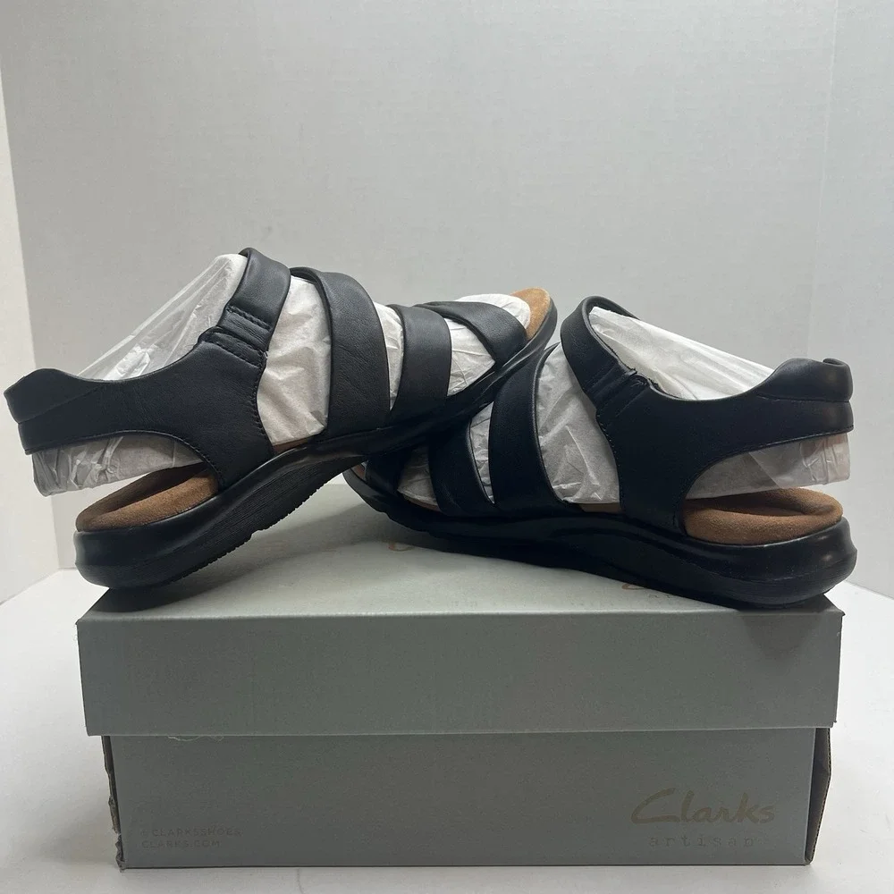 Clarks Artisan Kitly Ave Womens 9 Black Leather Strappy Comfort Sandals 26177303